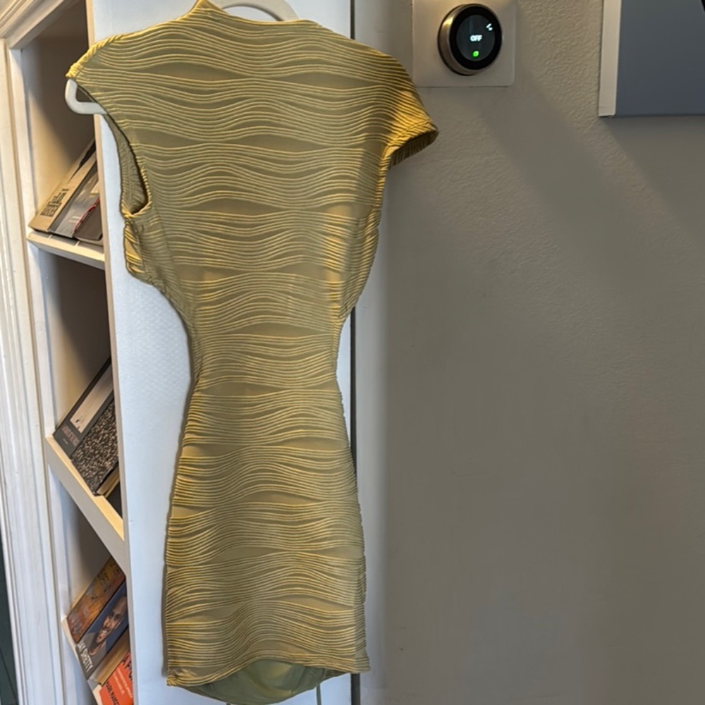 Fashion Nova Yellow Ruched Mock Neck Mini Dress